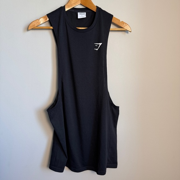 Gymshark Mens Athletic Muscle Tank Top Black Small Drop Arm Workout Sleeveless - Picture 1 of 14